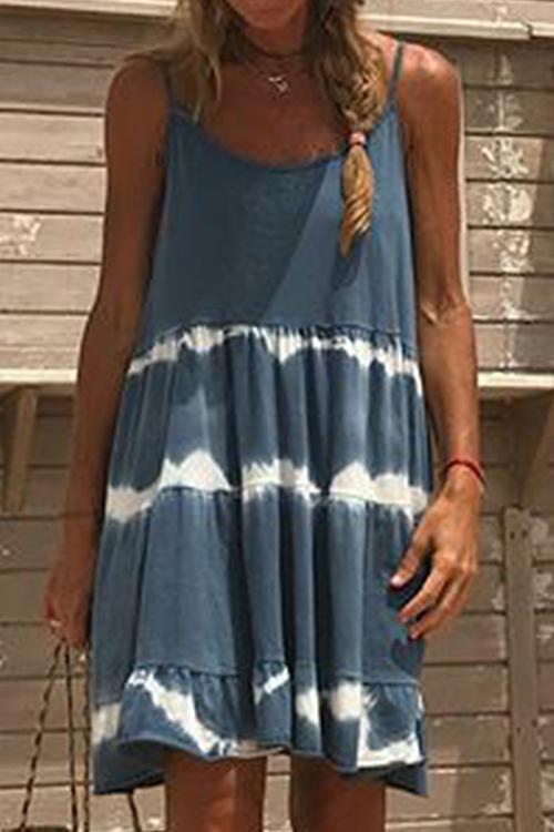 Rosiedress Fashion Style Tie Dye Cami Beach Dress IndustrialBlue