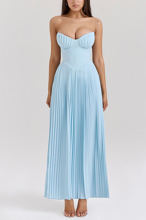 Rosiedress Strapless V Neck Pleated Corset Maxi Party Dress