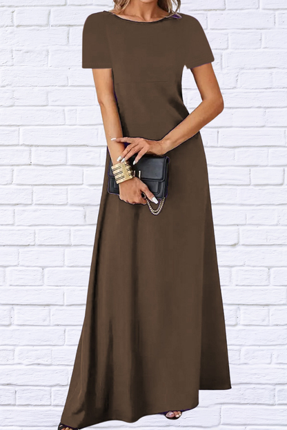 Full Size Round Neck Short Sleeve A-Line Maxi Dress Plus Size