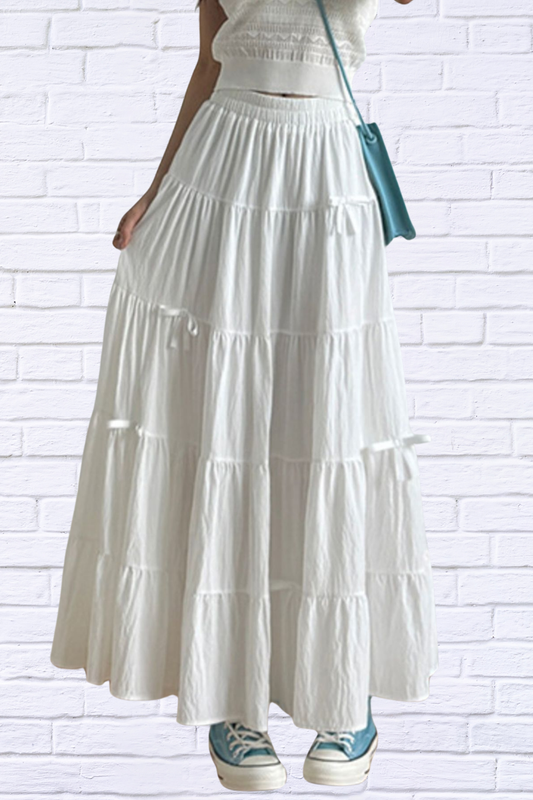 Tiered Elastic Waist Maxi Skirt