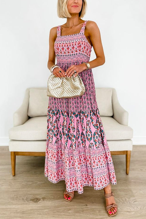 Bohemia High Waist Floral Cami Maxi Holiday Dress Pink