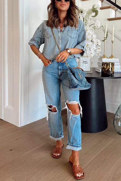 Rosiedress Distressed Straight Leg Ripped Jeans