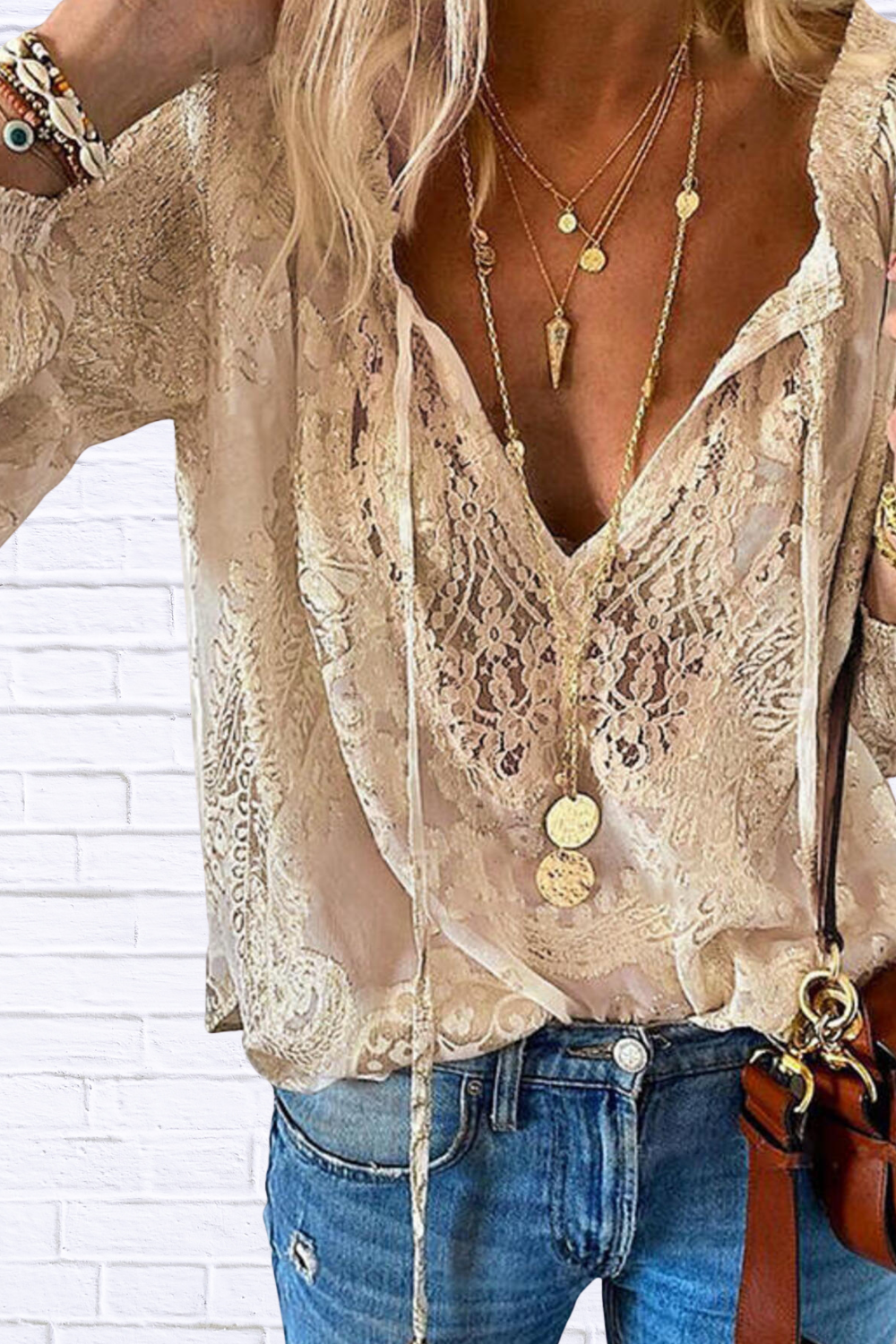 Lace Tie-Neck Blouse