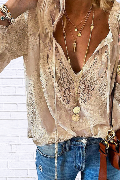 Lace Tie-Neck Blouse