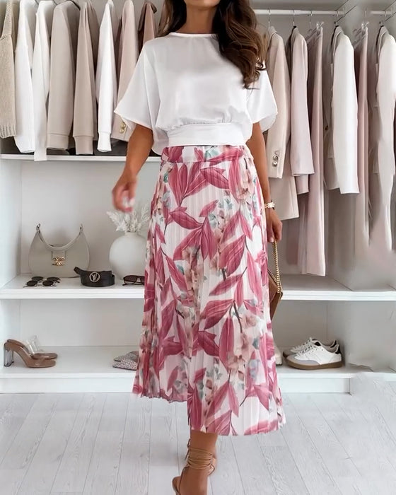 Chemisier à manches courtes et ceinture nouée de couleur unie