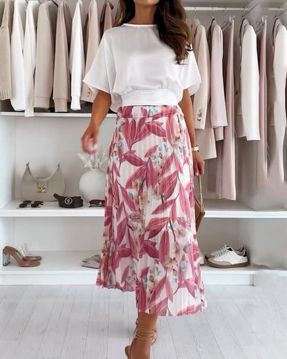 Chemisier à manches courtes et ceinture nouée de couleur unie