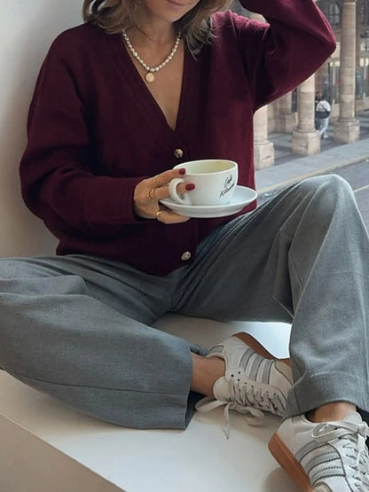 Button-Front Long Sleeve Cardigan