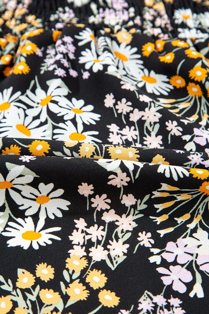 Floral Print V Neck Smocked Babydoll Blouse