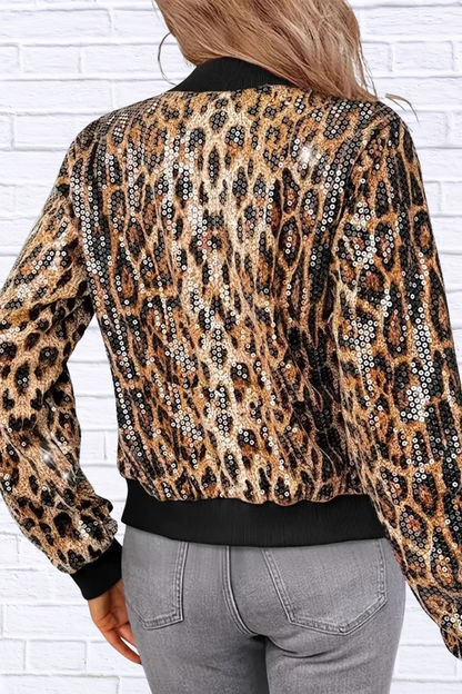 Sequin Leopard Zip Up Jacket