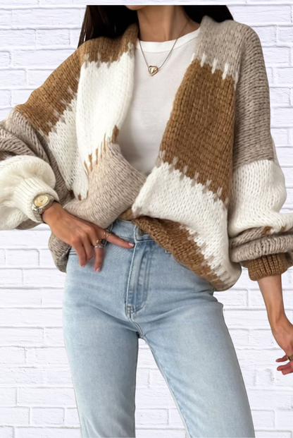 Color Block Open Front Cardigan