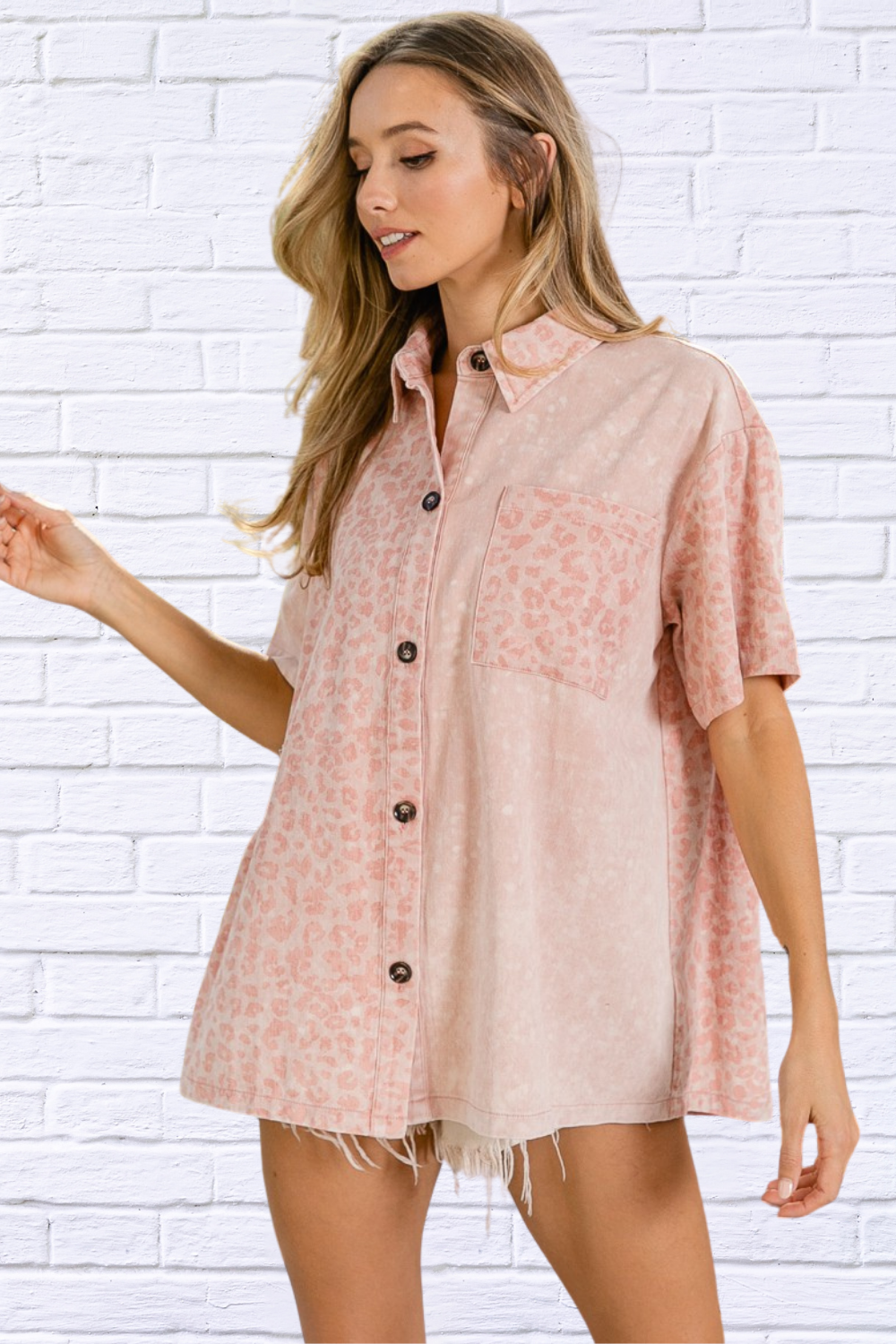 Unleash Your Wild Side – Dusty Pink Mineral Washed Leopard Print Shirt