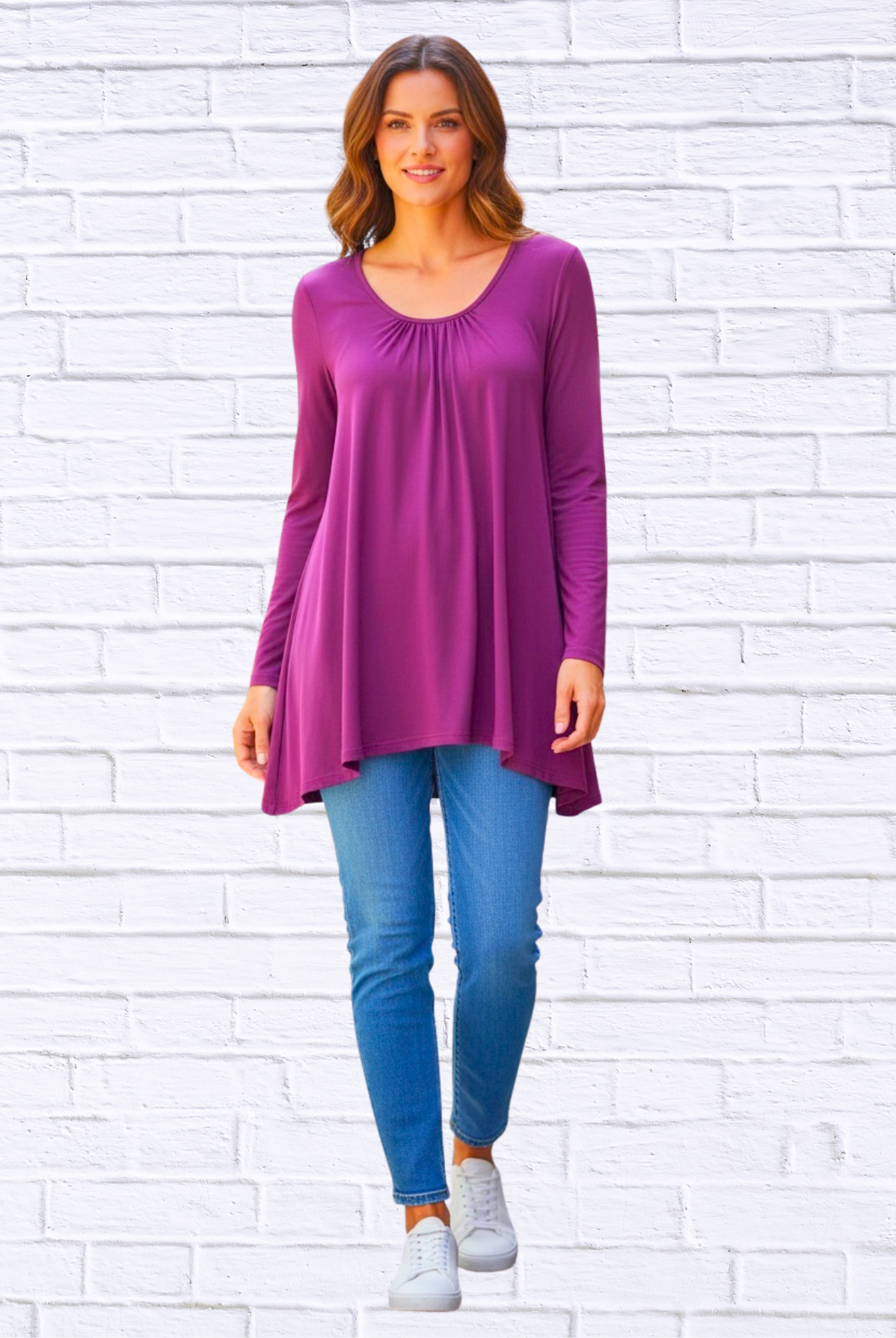 Sibella Pleated Front Long Sleeve Blouse