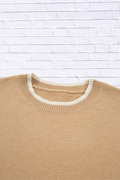 Leopard Bow Decor Split Cuff Contrast Trim Sweater