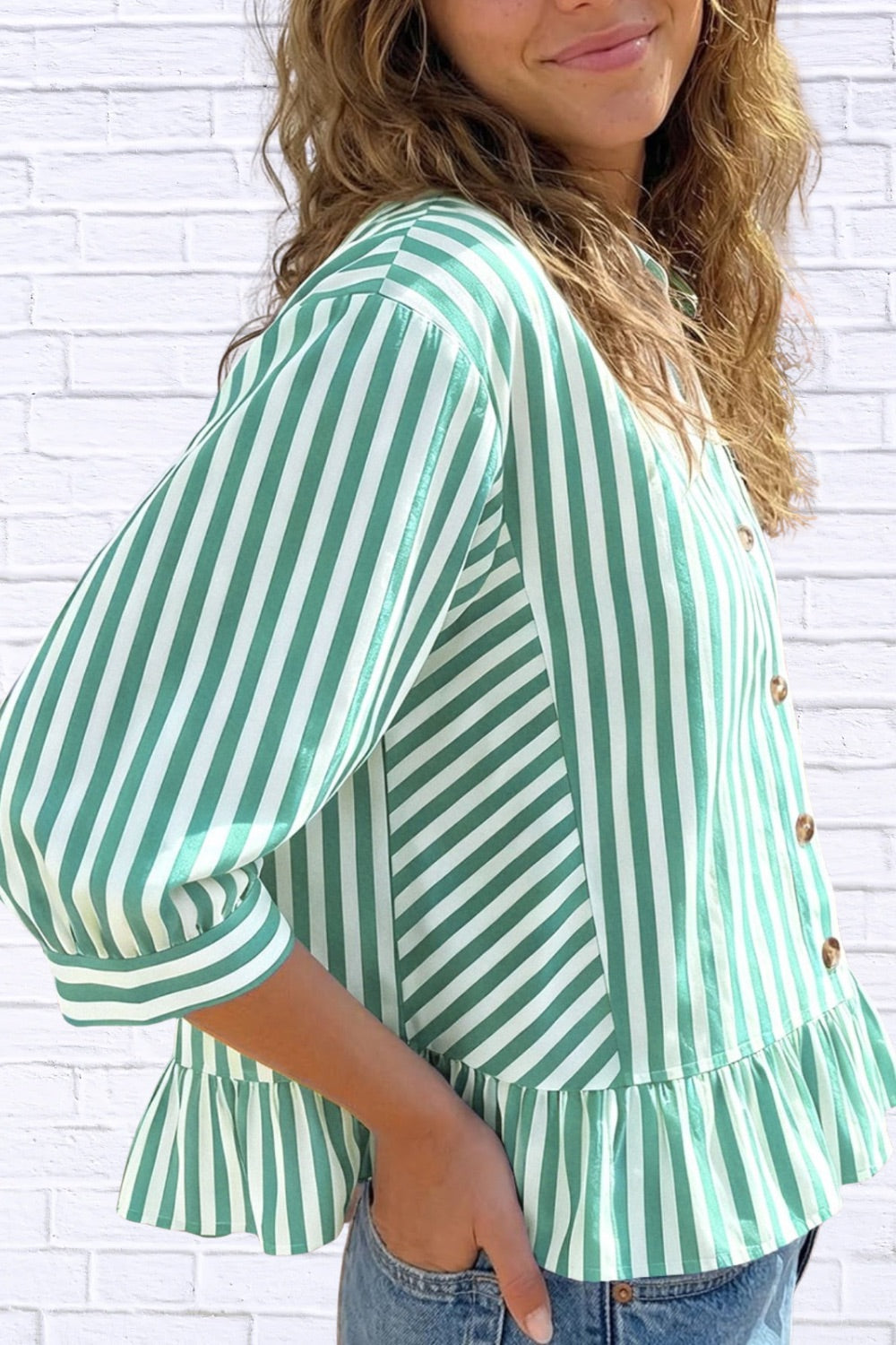 Striped Ruffle Hem Button-Down Shirt | Chic Women’s Top