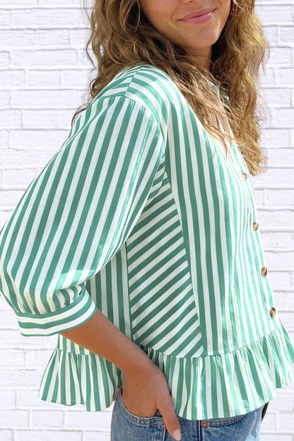 Striped Ruffle Hem Button-Down Shirt | Chic Women’s Top