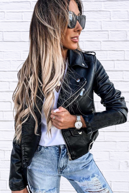 Full Size Zip Up Leather Motorcycle Biker Jacket Plus Size