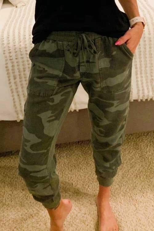 Rosiedress Drawstring Waist Pockets Camo Jogger