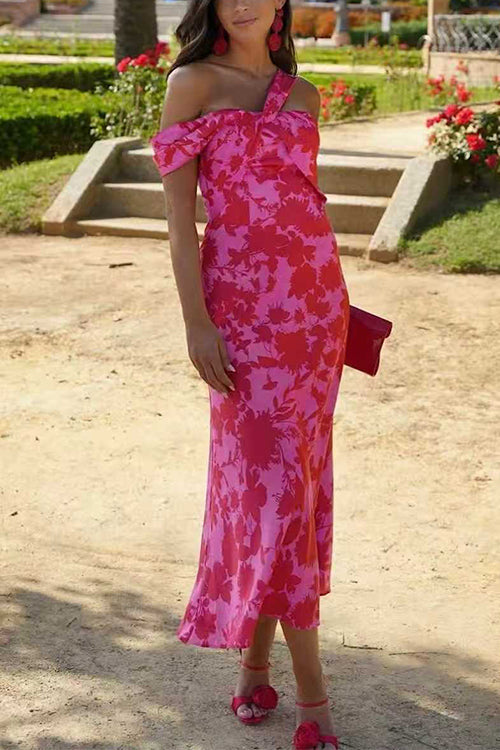 Twist Front High Waist Floral Print Midi Dress