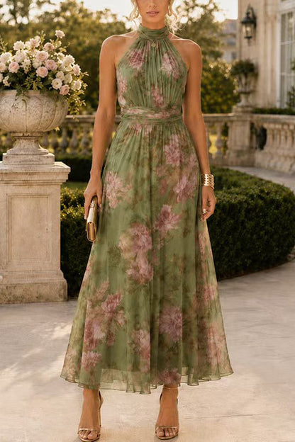 Sleeveless High Waist Floral Print Maxi Dress