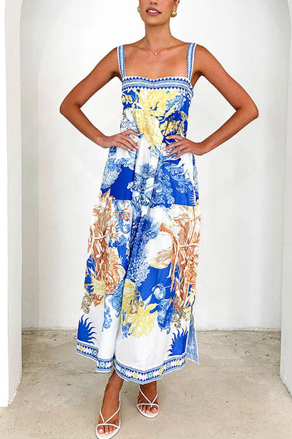 Pocketed Side Slit Printed Maxi Cami Dress