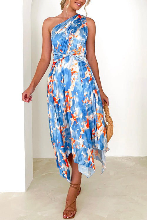 Rosiedress One Shoulder Twist Front Printed Irregular Dress