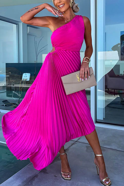 Rosiedress One Shoulder Cut Out Waist Irregular Pleated Party Dress