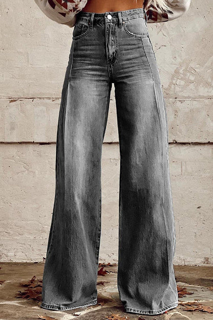 Distressed Wide Leg Casual Denim Pants Gray