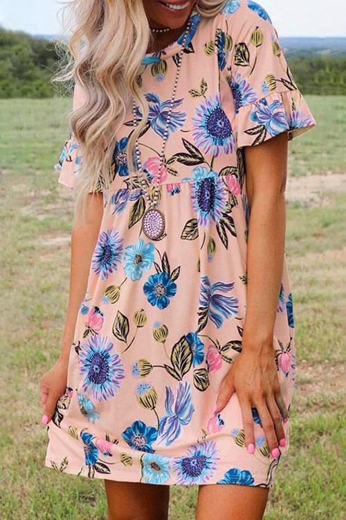 Rosiedress Crewneck Short Sleeve Floral Printed Flowy Dress