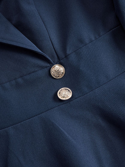 Elegant Navy Blue Tailored Fit Flared Coat Dress