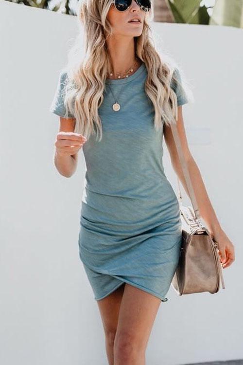 Rosiedress Short Sleeve Ruched Seafoam Mini Dress