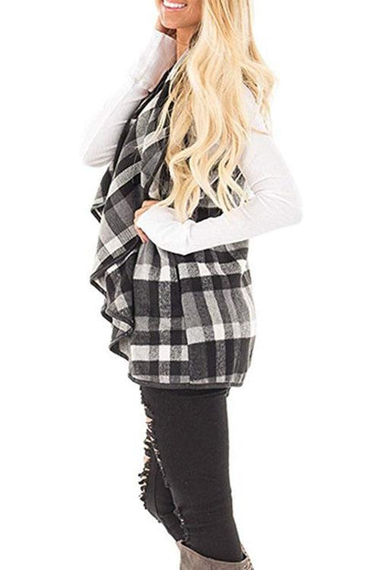 Lush Sleeveless Plaid Jacket Vest with Pockets