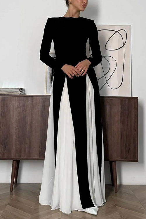 Rosiedress Long Sleeves Color Block Swing Maxi Dress