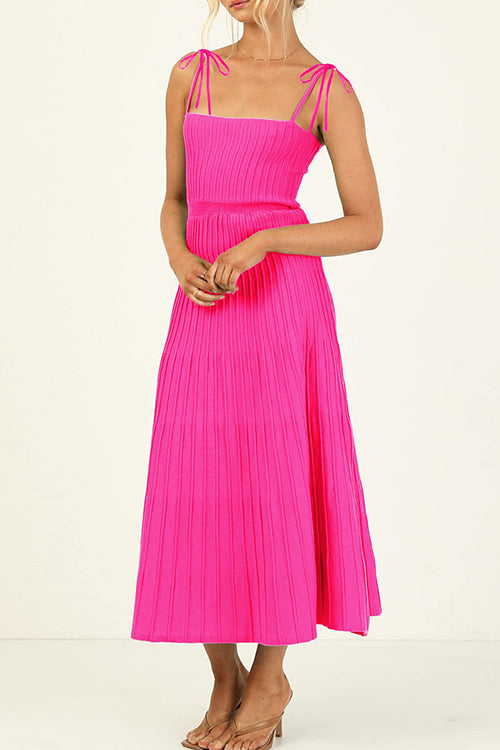 Tie Shoulder High Waist Knit Maxi Cami Dress HotPink