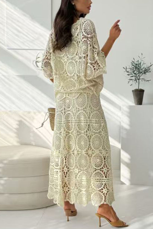 High Rise Crochet Hollow Out Maxi Skirt