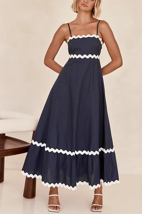Spaghetti Strap Ric Rac Trim Swing Maxi Dress
