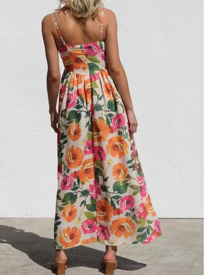 Adjustable Strap Floral Print Maxi Dress