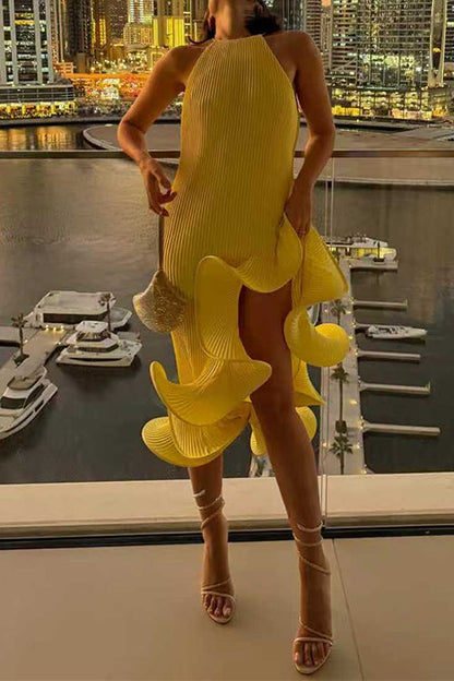 Sleeveless Irregular Ruffle Hem Midi Dress