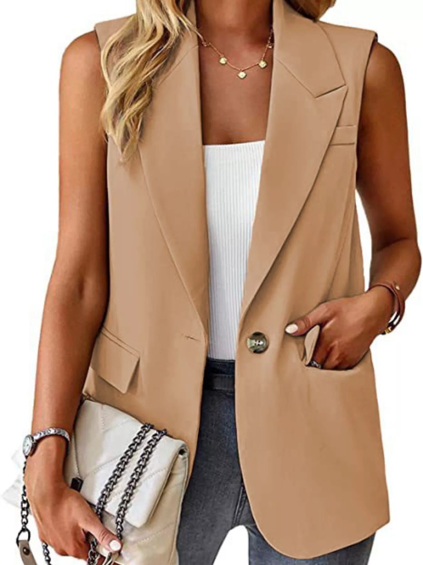 Full Size One Button Lapel Collar Vest Coat Plus Size