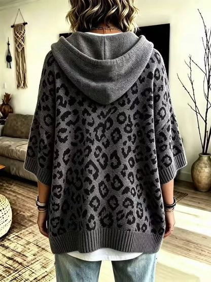 Women's Leopard Print Drawstring Hooded Sweater