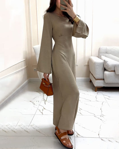 Elegant bell sleeve waist dress