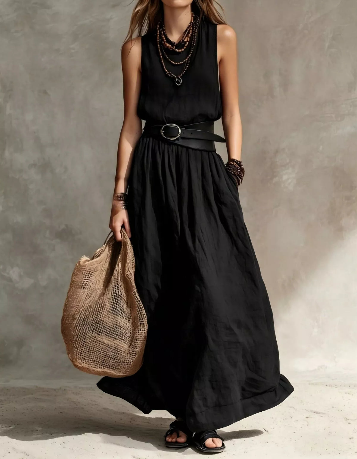 Full Size Round Neck Sleeveless Maxi Dress Plus Size