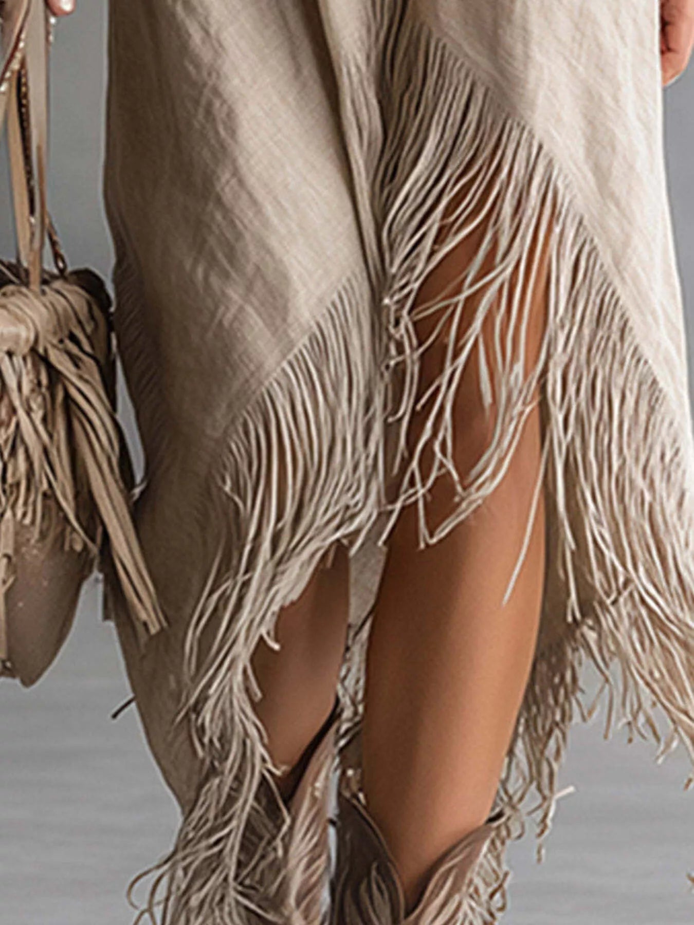 Fringe Hem Zip-Up Shirt Dress