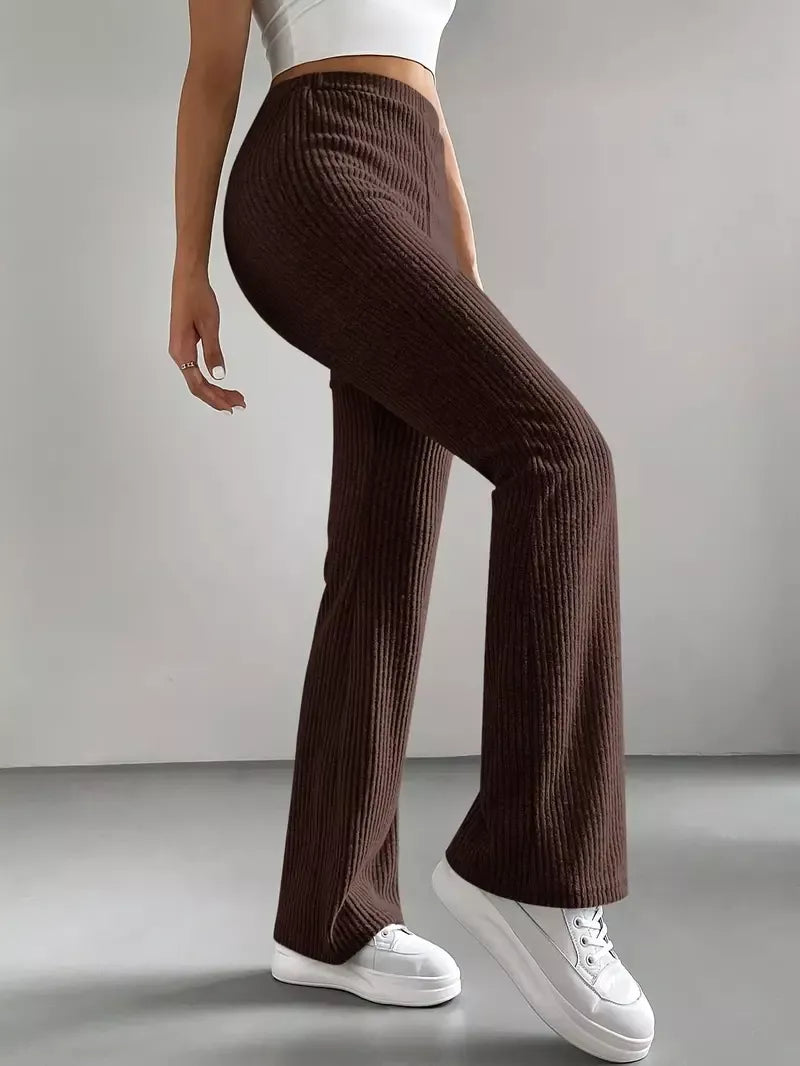 Ribbed Knit High Waist Flare Pants