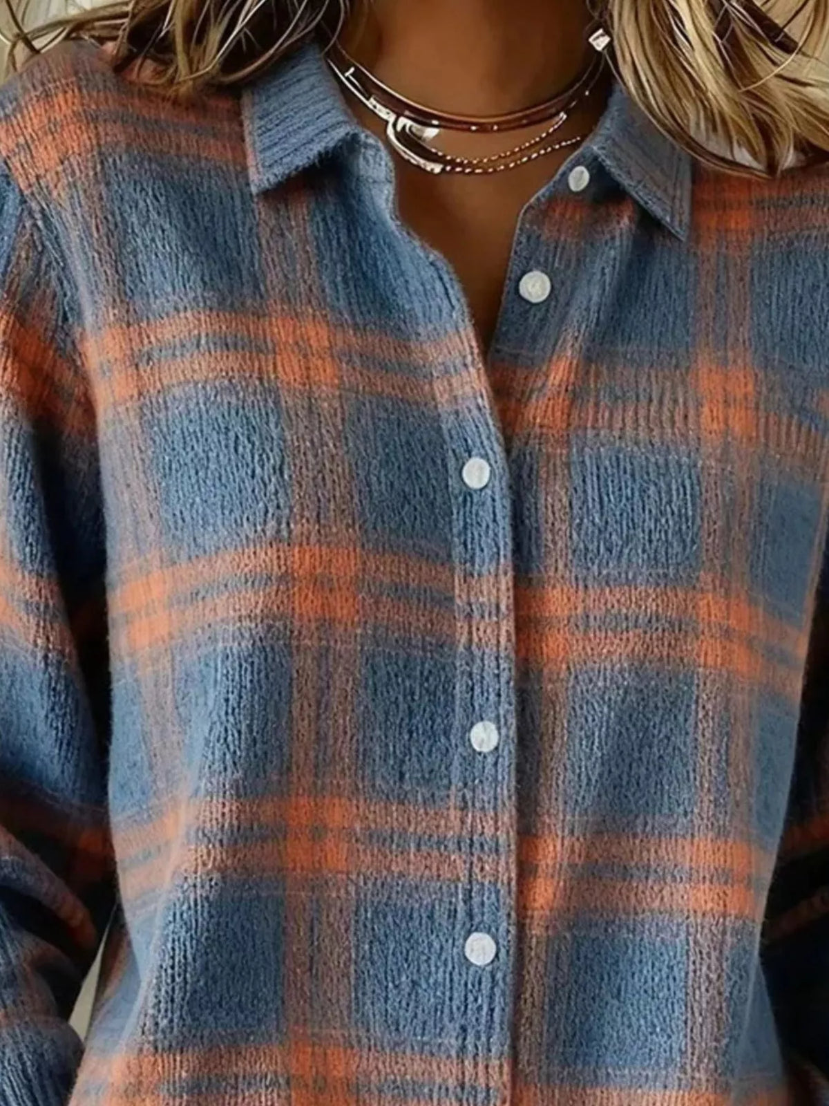 Full Size Plaid Button-Down Knit Cardigan Plus Size