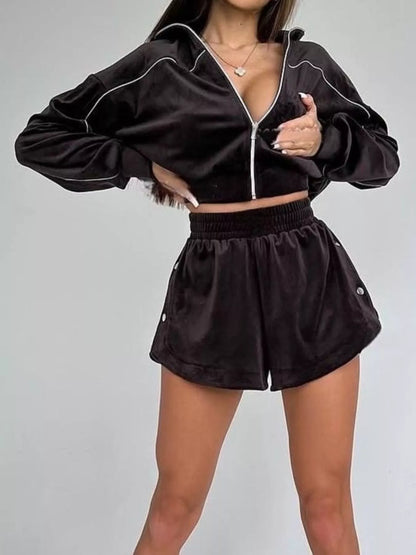 Zip-Up Outerwear and Shorts Set