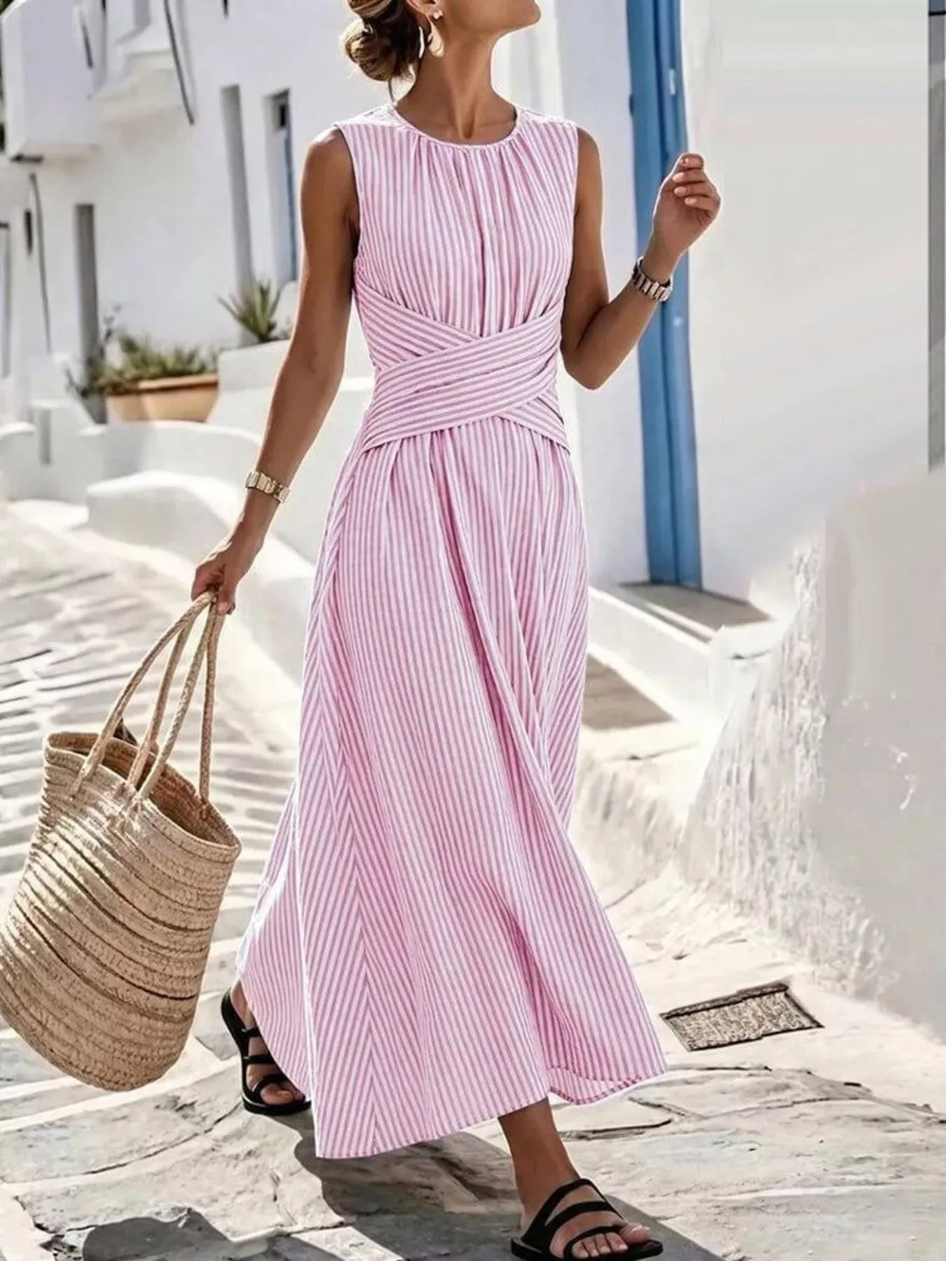 Full Size Striped Sleeveless Maxi Dress Plus Size | Diva USA
