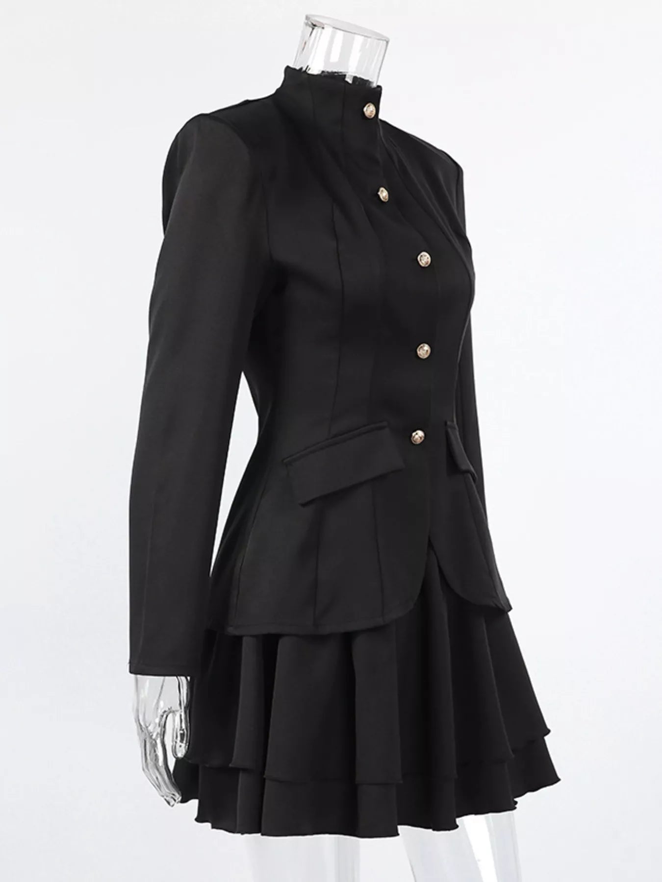 Alice's Elegant Stand Collar Blazer and Mini Skirt Set