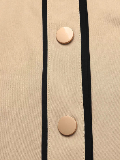 Contrast Lapel Button Front Midi Shirt Dress