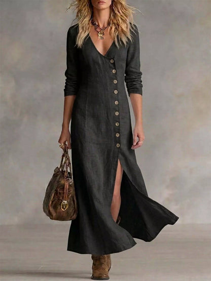 Slit Button-Down Midi Dress