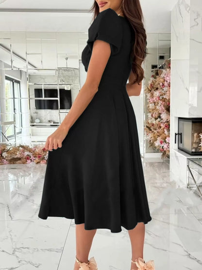 Surplice Puff Sleeve Midi Dress